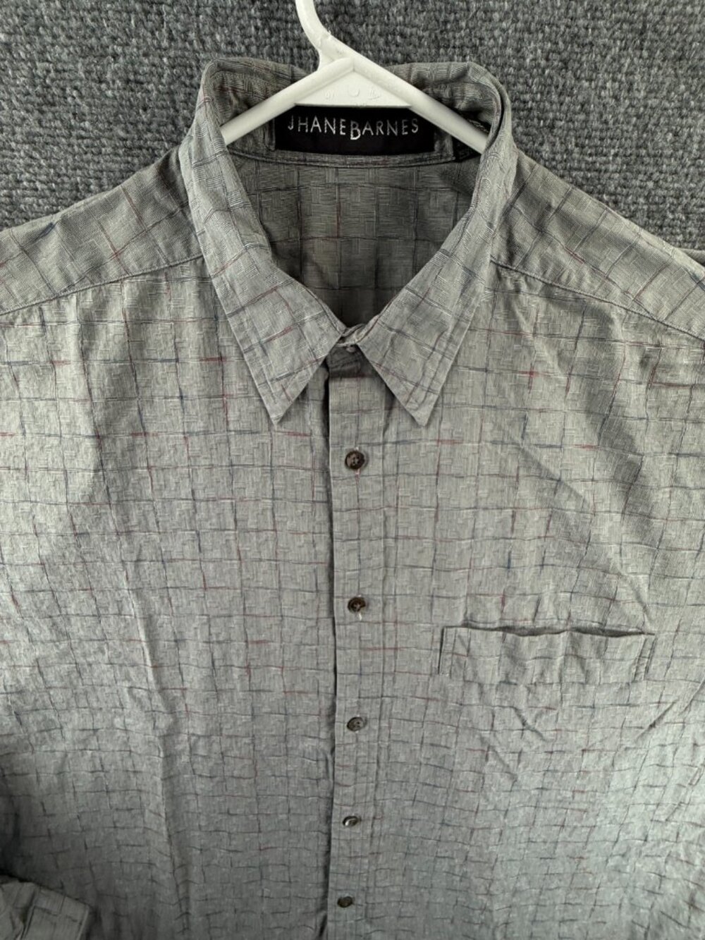 Jhane Barnes Blue Gray Check XL Cotton Long Sleeve Button Up Shirt Pocket Men